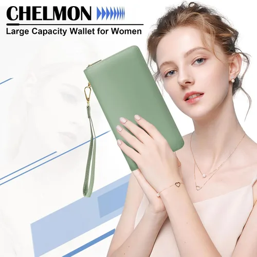 Miniatura 92 de Chelmon - Monedero para mujer de cuero genuino con bloqueo de señal RFID, para tarjetas de crédito