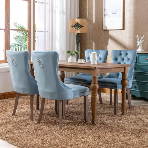 Miniatura 2 de Silla de comedor copetuda moderna de terciopelo para comedor, sillas de comedor tapizadas con remache de clavo, anillo trasero para cocina, comedor