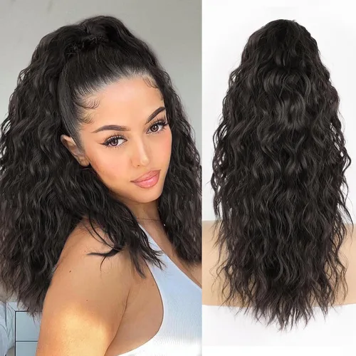 Miniatura 24 de ALXNAN Cola de caballo con clip de garra, extensión de cola de caballo marrón oscuro de 26 pulgadas para mujer, extensiones de cabello sintético