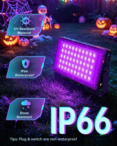 Miniatura 3 de Luces negras de 50 W con interruptor+enchufe, impermeable IP66, luz LED de inundación de luz negra para fiesta brillante, Halloween, dormitorio