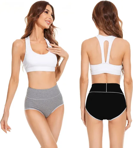 Miniatura 5 de Migbean Ropa interior de algodón para mujer, de cintura alta, calzones elásticos, paquete múltiple