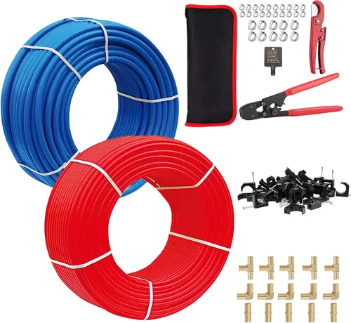 Miniatura 8 de Tubo PEX-B, 2 rollos de 1/2 pulgada, azul y rojo cada uno de 100 pies (200 pies) de longitud, tubos PEX con cortador de tubos, para aplicaciones