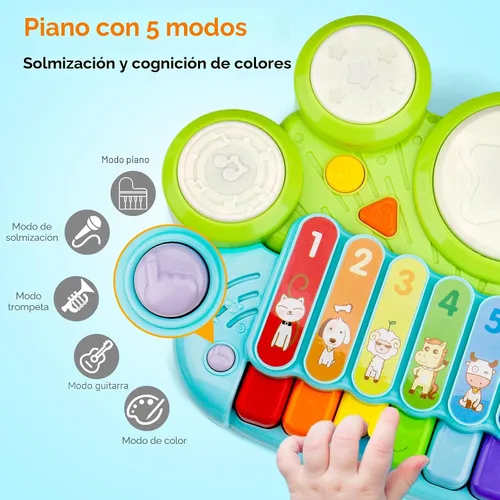 Miniatura 6 de Juguetes Musicales para Bebés 3 en 1 Piano Teclado Xilófono Juego de Tambores para Niñas y Niños de 1 Año Juguetes Edad 2 Años Instrumento Musical