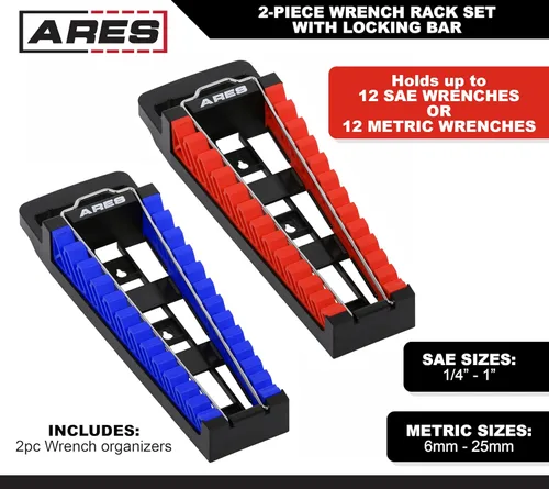 Miniatura 2 de ARES 62043 - Juego de estante para llaves de 2 piezas con barra de bloqueo - El estante SAE tiene tamaños de 1/4 pulgada a 1 pulgada - El métrico