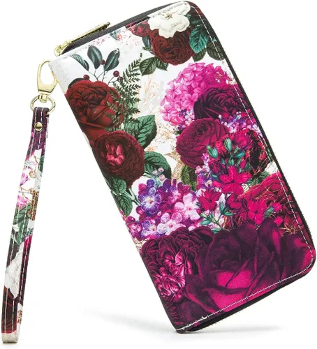 Miniatura 157 de Cartera de mano para mujer, estilo bohemio, con RFID, elegante, espaciosa con correa para viajes, capacidad para tarjetas, teléfono, dinero