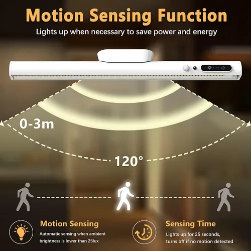 Miniatura 4 de Hapfish Barra de Luz LED con Sensor de Movimiento Interior, Iluminación Recargable Bajo Gabinete Inalámbrica, Luces de Pared Operadas por Batería