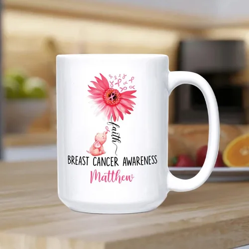 Miniatura 4 de Taza de café de concientización sobre el cáncer de mama con nombre personalizado, taza de café de 11 onzas, taza de té de cerámica blanca