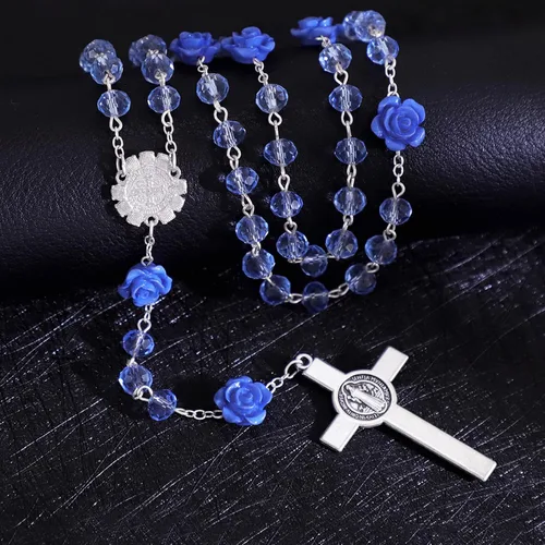 Miniatura 79 de KOMI Rosario de cuentas católicas para mujer, collar de cuentas de rosario con cruz de crucifijo, perlas de cristal, rosario, rosarios, católicos