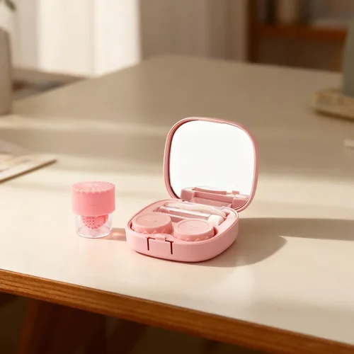 Miniatura 2 de Funda rosa para lentes de contacto con lavadora de limpieza manual, herramienta portátil 5 en 1 para quitar lentes de contacto, incluye espejo