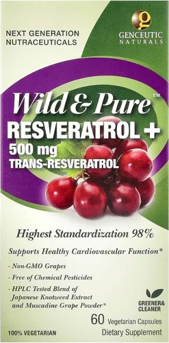 Genceutic Naturals Wild & Pure Resveratrol Cápsulas vegetarianas, 60 unidades | Promueve la salud del corazón | Anti envejecimiento | Bienestar