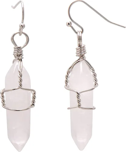 Pendientes de cristal de punta envuelta en alambre de piedra pulida para mujer Reiki Energy Healing
