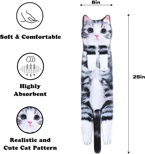 Miniatura 7 de Toallas de mano divertidas con forma de gato para baño y cocina, adorno de gato bonito y decorativo, toallas para la cara para colgar, para el Día