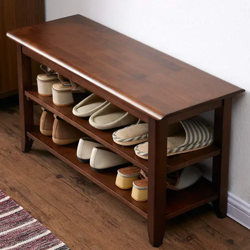 XKZG Banco de almacenamiento de madera para zapatos, banco de entrada de madera maciza rústica (marrón, 31.5 pulgadas)