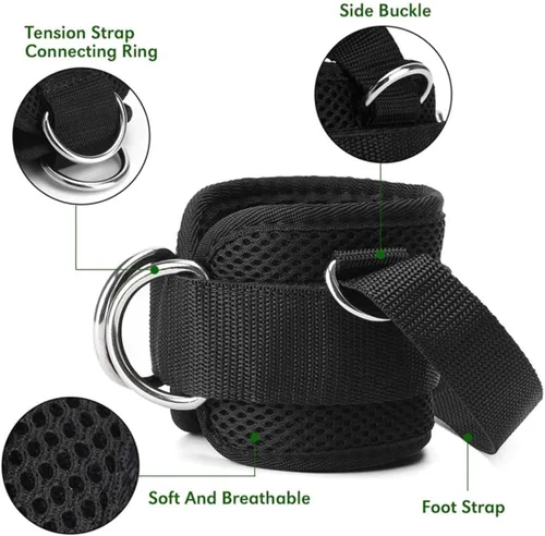 Miniatura 2 de Correas de tobillo, tobilleras, puños de muñeca, correas acolchadas, correas ajustables para fitness, anilla en D para máquina de cable con Negro
