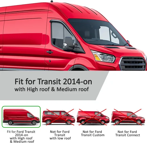 Miniatura 5 de Voron Glass - Protectores de lluvia con cinta adhesiva extra duraderos para Ford Transit 2014-2026, deflectores de ventana, viseras de ventilación