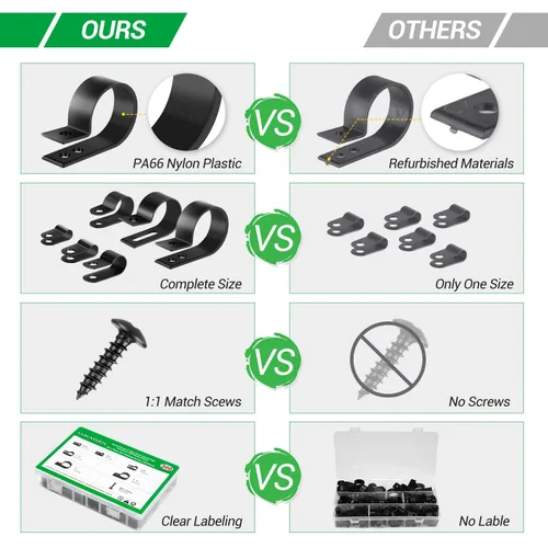 Miniatura 3 de Clips de cable para organizador de cables, 6 tamaños, 300 piezas, nailon tipo R, 3/16 pulgadas, 1/4 pulgadas, 3/8 pulgadas, 1/2 pulgadas, 3/4