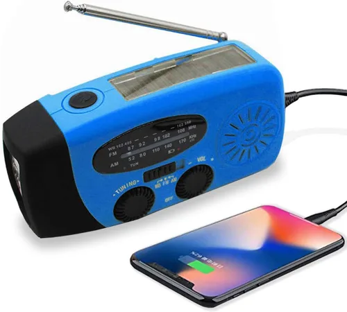 Miniatura 10 de Radio meteorológica de emergencia NOAA de 2000 mAh, manivela portátil con energía solar, radio AM/FM, cargador de teléfono recargable con linterna