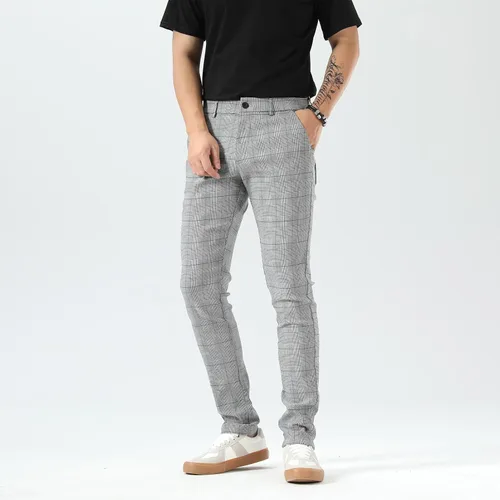 Miniatura 8 de Plaid&Plain Pantalones a cuadros para hombre, pantalones de vestir ajustados para hombre, pantalones chinos ajustados para hombre