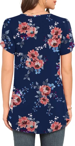 Miniatura 3 de LAOLASI Blusa casual de verano para mujer, manga corta, cuello en V, holgada, para ocultar el vientre