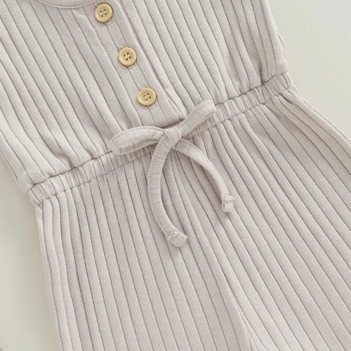 Miniatura 55 de Traje de verano para niña pequeña, de manga corta, acanalado, overol liso, pantalones cortos, ropa para recién nacidos