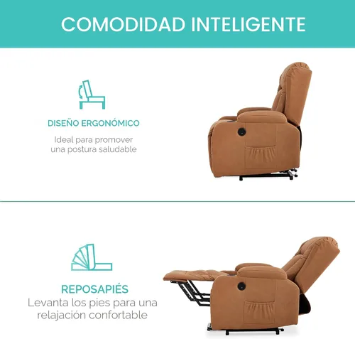 Miniatura 7 de Best Choice Products - Silla de elevación eléctrica de cuero PU, silla reclinable de masaje, muebles ajustables para espalda, patas con 3