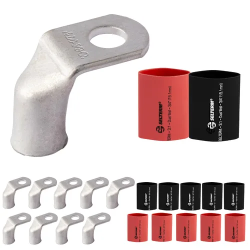 Miniatura 12 de SELTERM 5 piezas terminales de cable de cobre estañado 1/0 AWG perno de 1/2", extremos de cable de batería, terminales de anillo, conectores