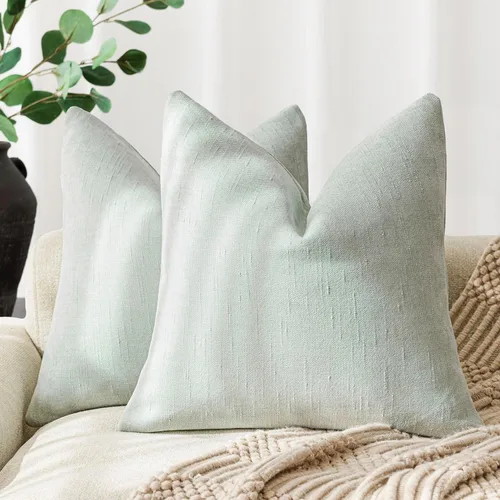 Miniatura 9 de Foindtower - Paquete de 2 fundas de almohada decorativas, cuadradas, cómodas, unicolor, suaves, lumbares, estilo rústico neutro, para sofá, sillón