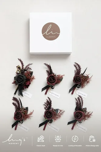 Miniatura 6 de Ling's Moment Boutonniere para Hombres Boda, Juego de 6, Novio y Padrinos Boutonniere para Boda Regreso a Casa Halloween Ceremonia Aniversario, Cena