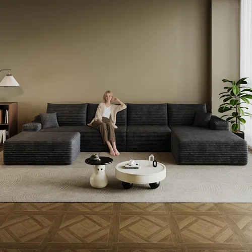 Miniatura 54 de Sofá modular en forma de L de 96 pulgadas con diván, moderno y cómodo sofá de pana para sala de estar, sofá de espuma viscoelástica, no requiere