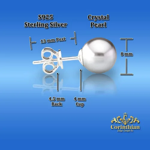 Miniatura 6 de Aretes de plata de ley S925 con perlas de imitación de cristal europeo genuino fino de 0.31 pulgadas para mujeres, esposa, hija, aniversario