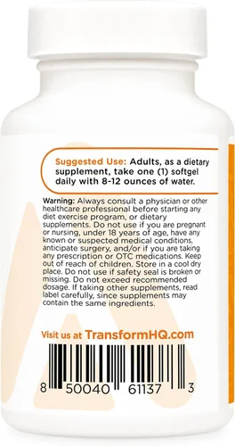 Miniatura 3 de TransformHQ Vitamina K2 (MK7) (100 mcg) + vitamina D3 (5000 UI) 120 cápsulas blandas, sin gluten y sin OMG
