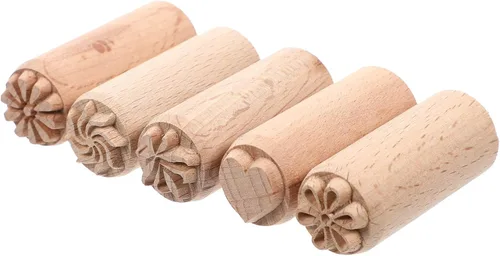 Beavorty Juego de 5 sellos de madera para cerámica, de madera, arcilla, columna para manualidades, álbumes de recortes y textura de cerámica