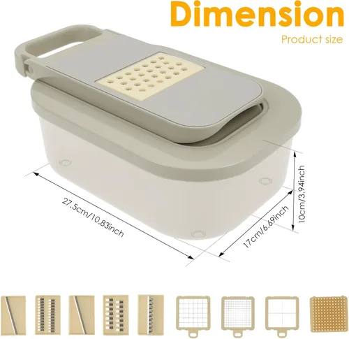 Miniatura 2 de Picador de verduras, cortador de alimentos con mandolina 9 en 1 para cocina, rallador de queso, picador de verduras con recipiente, 9 cuchillas