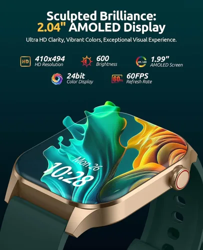 Miniatura 8 de Relojes inteligentes de Navidad para hombres y mujeres, con pantalla HD de 2.04 pulgadas, monitor de oxígeno en sangre y frecuencia cardíaca, Negro