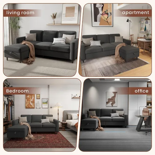 Miniatura 6 de Sofás seccionales para sala de estar, sofá de asiento profundo, cómodo sofá modular en forma de L, con diván de almacenamiento, fundas lavables
