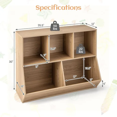 Miniatura 3 de Costzon Organizadores de juguetes y almacenamiento con estantería para libros, estante de libros infantiles de madera de 5 compartimentos, gabinete