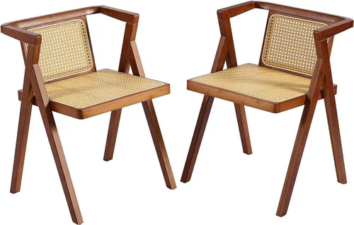 Miniatura 16 de Furlide Juego de 2 sillas de comedor de ratán, sillas de comedor modernas de mediados de siglo con brazos, sillas de bambú para exteriores