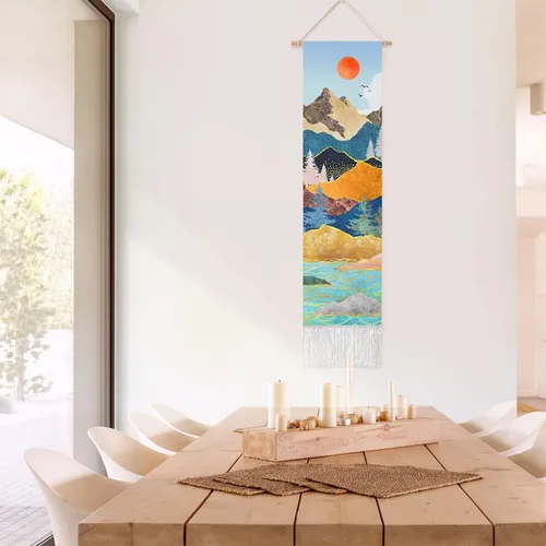 Miniatura 2 de RosieLily Tapiz de arte de pared, tapiz de naturaleza de montaña azul, 13 pulgadas de ancho x 51 pulgadas de alto, para decoración de pared