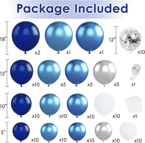 Miniatura 2 de Kit de arco de globos azul, blanco y plateado, globos azul marino y blancos con globos metálicos de confeti azul claro, azul oscuro y plateado, Azul