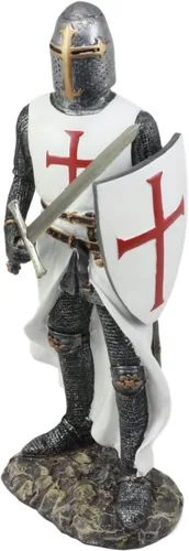 Ebros - Figura de caballero espadachín medieval con capa blanca de 11.5 pulgadas de alto, traje real medieval de armadura, caballero de la cruz,
