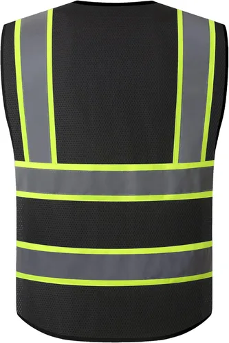 Miniatura 2 de Chaleco de seguridad reflectante de alta visibilidad para hombres y mujeres con bolsillos y cremallera frontal, cumple con los estándares ANSI/ISEA