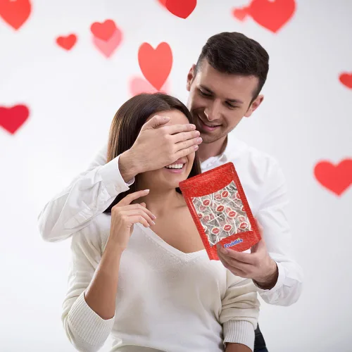Fruidles Piruleta de tatuaje de labios rojos de San Valentín, media libra, piruleta en forma de labio blanco con labios rojos, caramelo envuelto