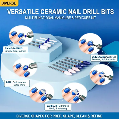 Miniatura 4 de Juego de brocas de uñas de cerámica para uñas acrílicas, esmalte de gel profesional, kit de brocas de uñas Efile de 3/32 pulgadas para cutículas