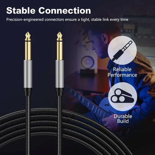 Miniatura 3 de Cable de instrumento de 6,35 mm 3 pies, cable de conector Jack mono 6,35 mm 1/4 pulgadas TS plateado premium desequilibrado, cable de parche