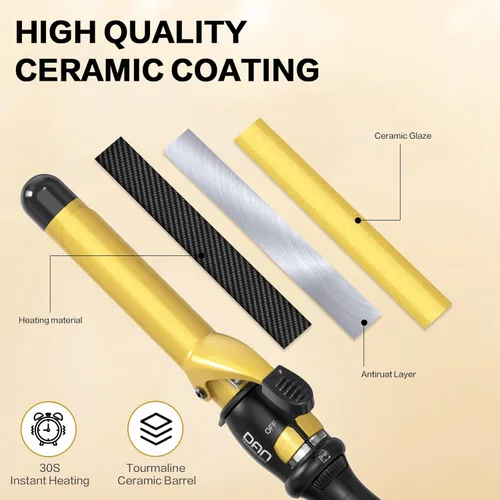 Miniatura 7 de DAN Technology Varita rizadora de 1 pulgada para ondas naturales suaves, rizador de pelo de cerámica turmalina con temperatura ajustable de 180 °F a
