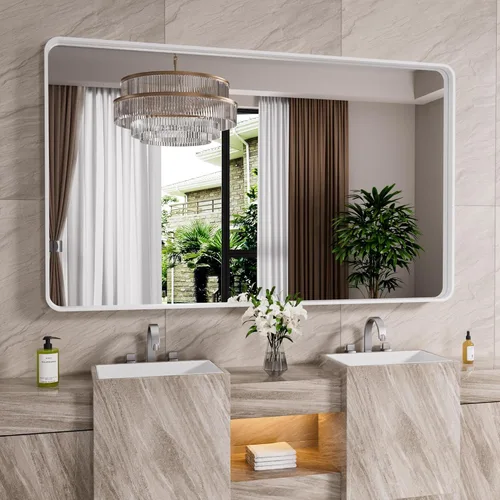 Miniatura 42 de JISOSO - Espejo de baño de 24x36 pulgadas con marco de metal cepillado color níquel, espejo con marco de metal cepillado plateado para pared, espejo