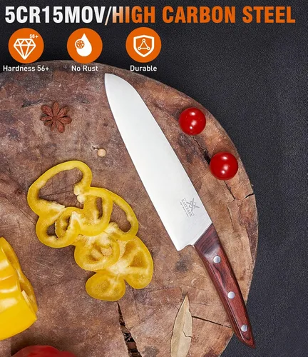 Miniatura 3 de Naitesen Juego de 5 cuchillos de chef de cocina profesional con protectores de cuchilla, mango de madera de acero de alto carbono, afilado