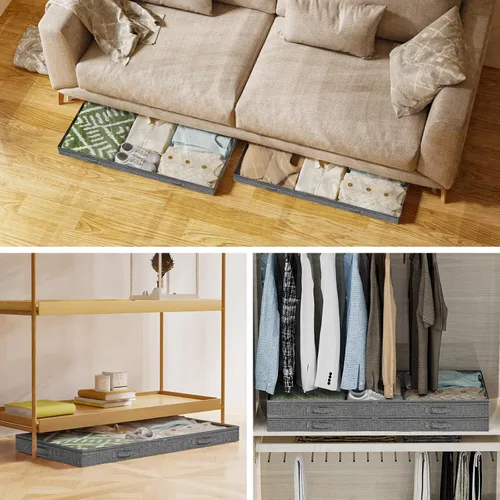 Miniatura 6 de Contenedores de almacenamiento de perfil bajo de 3 pulgadas, sin estructura, organizador de almacenamiento plegable debajo de la cama con tapa