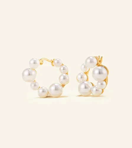 Miniatura 4 de Aretes de aro de perlas de oro para mujer, aretes Huggie de oro de 18 quilates Aretes de aro de oro pequeños ligeros para niñas