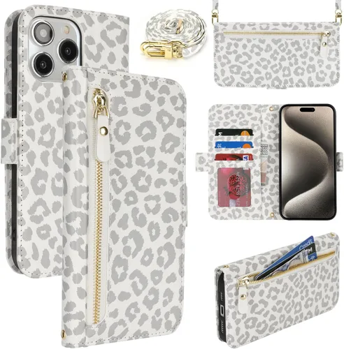 Miniatura 60 de Lipvina Funda tipo cartera para iPhone 12 Pro Max / 13 Pro Max para mujeres, bolsillo con cremallera, funda de teléfono de cuero PU con soporte